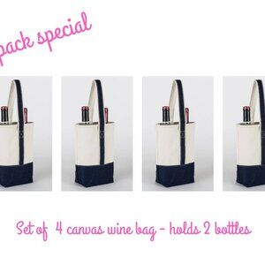 pack of 4 canvas double bottle wine carriers - black- new with tags